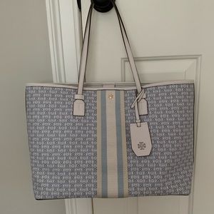 Tory Burch Gemini Link Coated Canvas Tote Blue & White